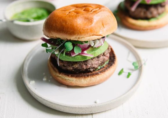 Mint Aioli & Feta Beef Burger with Microgreens