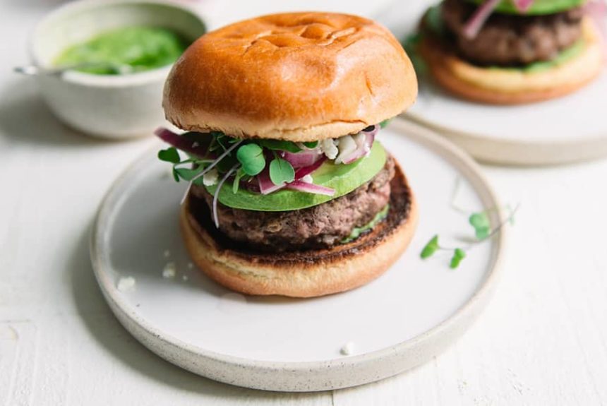 Mint Aioli & Feta Beef Burger with Microgreens