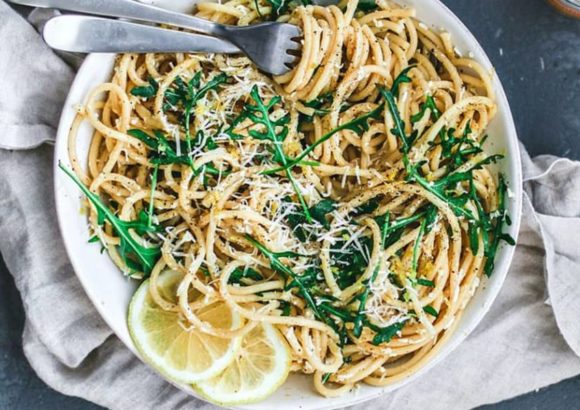 Garlic Lemon Pasta with Arugula Microgreens