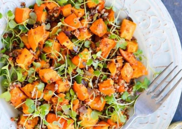 Roasted Acorn Squash and Microgreens Quinoa Salad